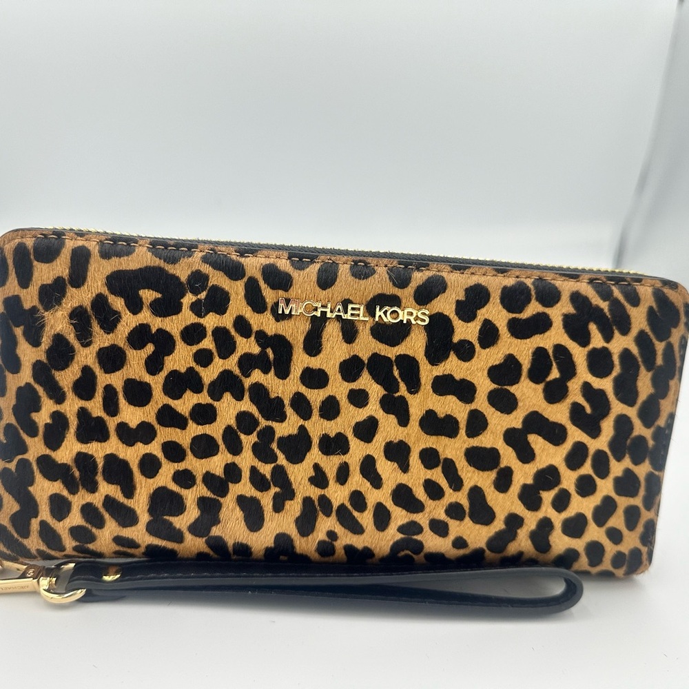 Michael Kors jet set Large Continental wallet wristlet Calf Hair Blackk Multi - Picture 8 of 9